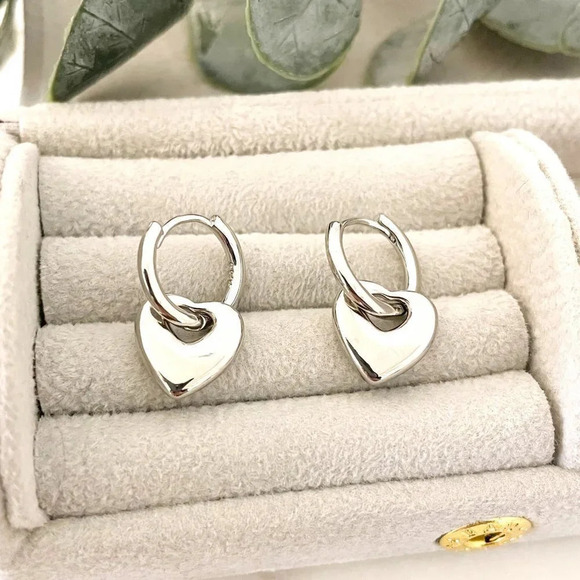 Jewelry - 925 Sterling Silver Heart Earrings Huggie Hoops Small Huggies